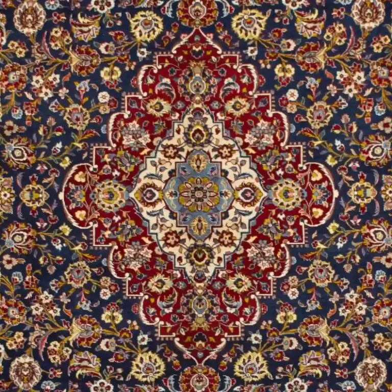 Royal Blue Kashan Handsoan Lamb Wool Rug, Double hand Knotted, Veg Dye, Iran (436 x 294)cm, royal blue kashan rug, close-up detail 2