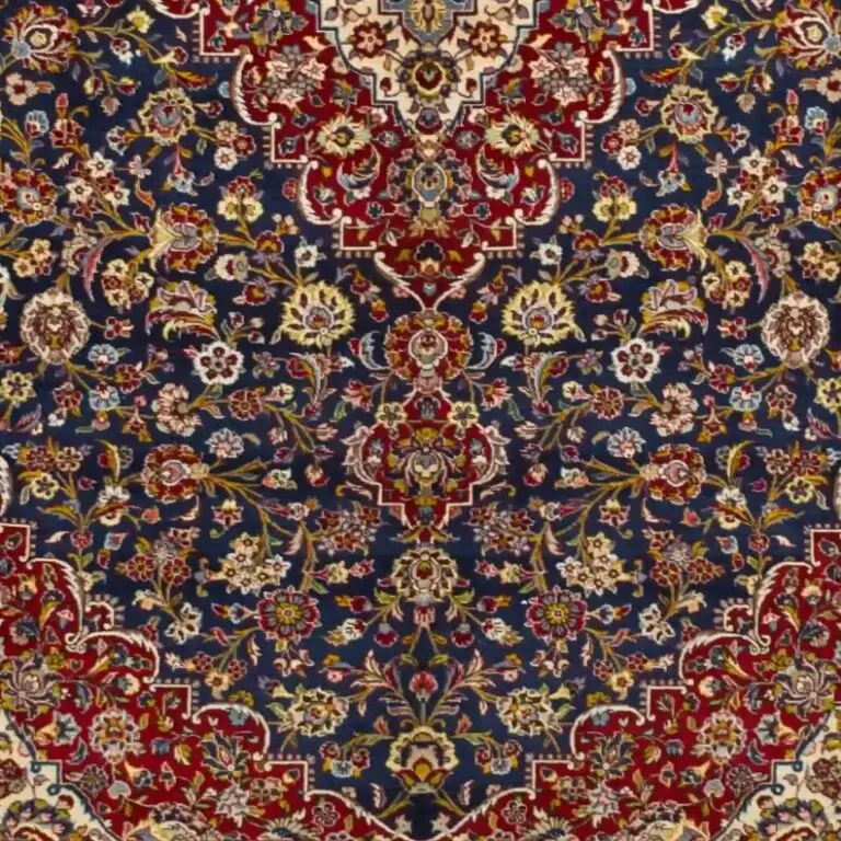 Royal Blue Kashan Handsoan Lamb Wool Rug, Double hand Knotted, Veg Dye, Iran (436 x 294)cm, royal blue kashan rug, close-up detail 3
