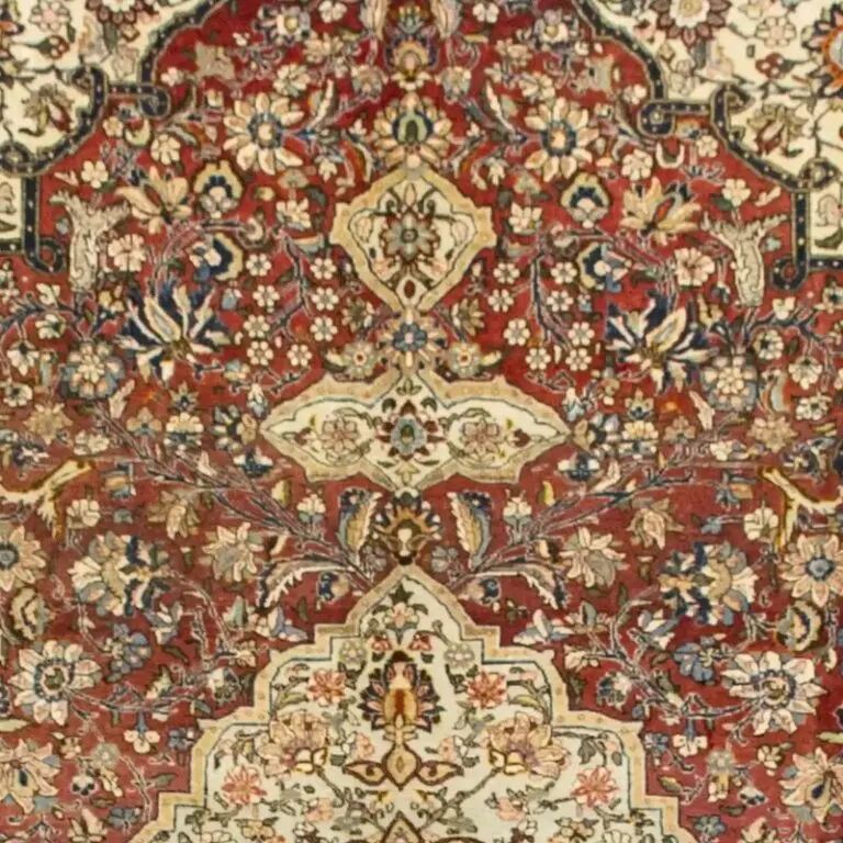 Qum Super Fine Vintage Double Hand Knotted Rug German Dye Iran(340 x 239)cm, rust qum vintage persian rug, close-up detail 1