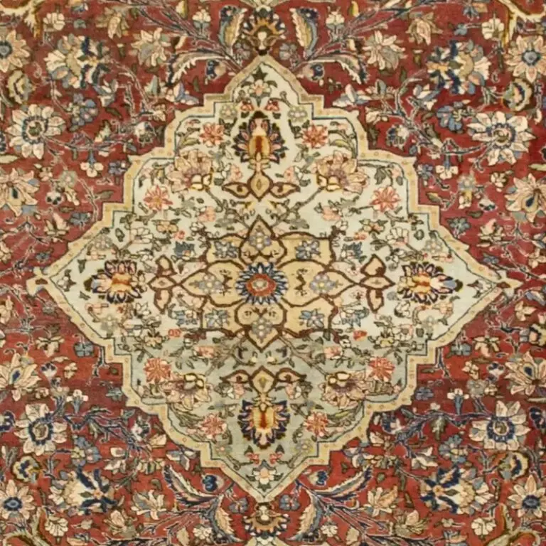 Qum Super Fine Vintage Double Hand Knotted Rug German Dye Iran(340 x 239)cm, rust qum vintage persian rug, close-up detail 2