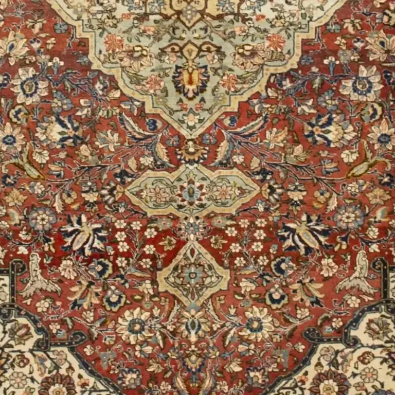 Qum Super Fine Vintage Double Hand Knotted Rug German Dye Iran(340 x 239)cm, rust qum vintage persian rug, close-up detail 3