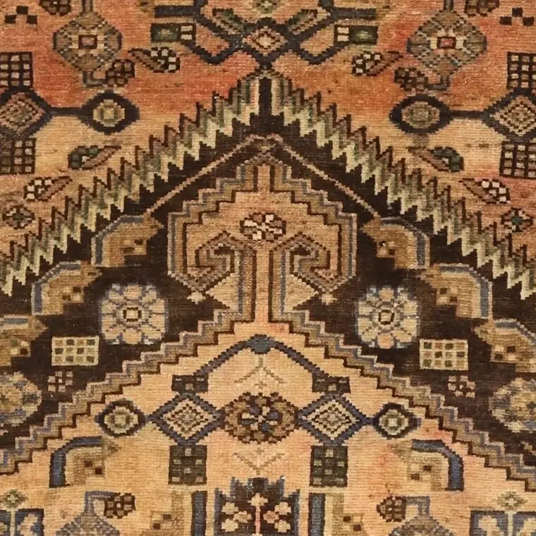 Mute Rust Double Hand Knotted Zanjan Rug Soft Wool German Dye Iran(190 x 120)cm, rust zanjan persian rug, close-up detail 1