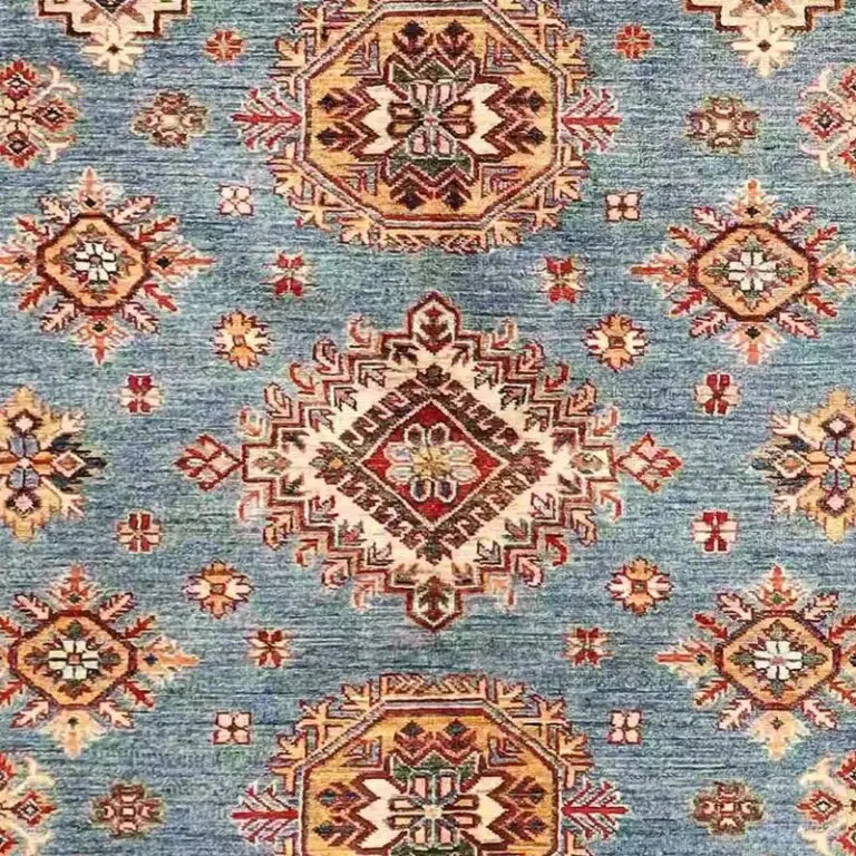 Super Kazak Rug 221 x 182, sky blue kazak rug, close-up detail 2