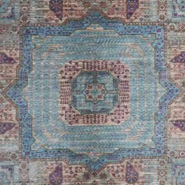 Mamluk Rug - 304 x 210, sky blue mamluk rug, close-up detail 2