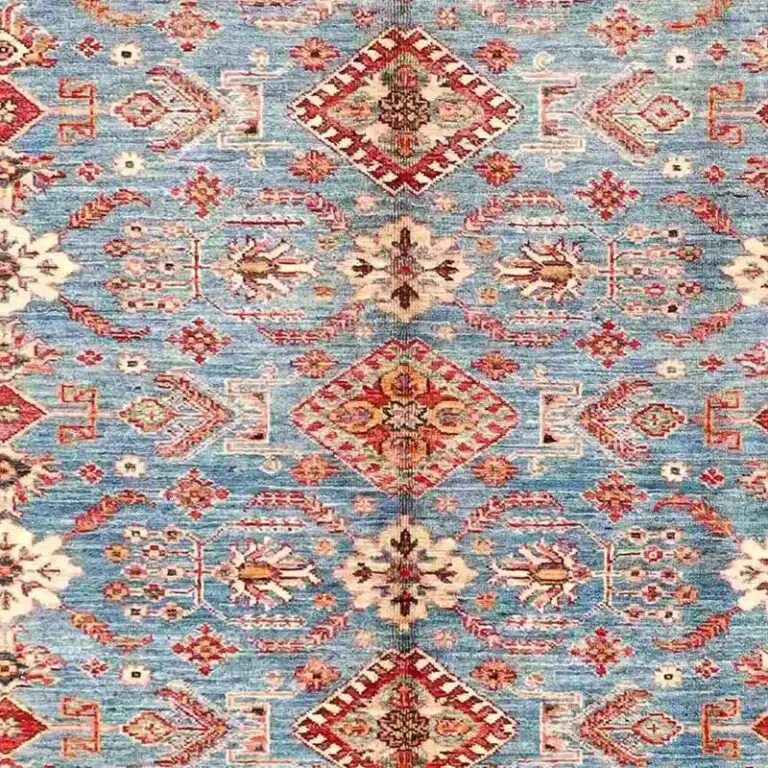 Super Kazak Rug - 246 x 172, sky blue sarasar kazak rug, close-up detail 2