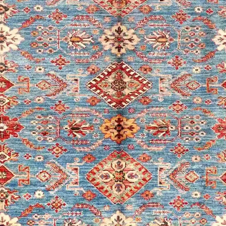 Super Kazak Rug - 246 x 172, sky blue sarasar kazak rug, close-up detail 3