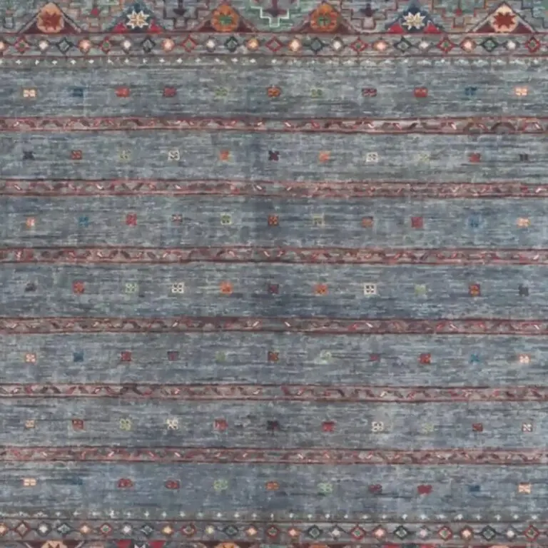 Slate Grey Khorjin Double Hand Knotted Rug NZ Wool Veg Dye Afghan (292 x 205)cm, slate grey khorjin rug, close-up detail 2