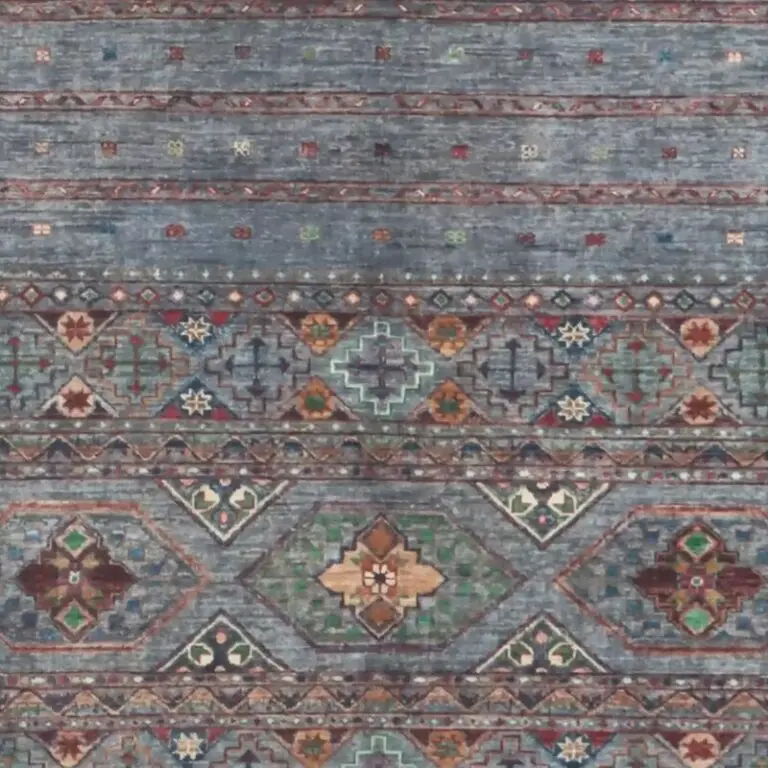 Slate Grey Khorjin Double Hand Knotted Rug NZ Wool Veg Dye Afghan (292 x 205)cm, slate grey khorjin rug, close-up detail 3