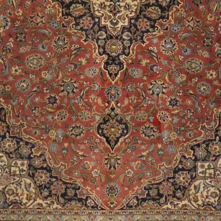 Earthy Terracotta Kashan Rug, Double hand knotted, Veg Dye, Soft lamb Wool, Iran (372 x 260)cm, terracotta kashan rug, close-up detail 3