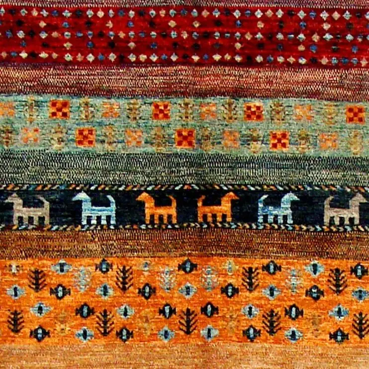Tribal Pictorial Gabbeh, Double Hand Knotted, NZ Handspun Wool, Veg Dye, Afghan(290 x 198)cm, tribal pictorial gabbeh rug, close-up detail 1