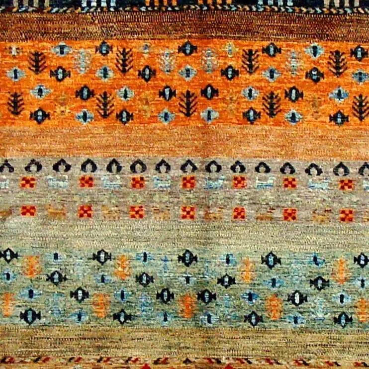Tribal Pictorial Gabbeh, Double Hand Knotted, NZ Handspun Wool, Veg Dye, Afghan(290 x 198)cm, tribal pictorial gabbeh rug, close-up detail 2