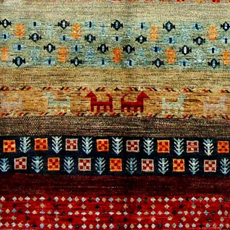 Tribal Pictorial Gabbeh, Double Hand Knotted, NZ Handspun Wool, Veg Dye, Afghan(290 x 198)cm, tribal pictorial gabbeh rug, close-up detail 3