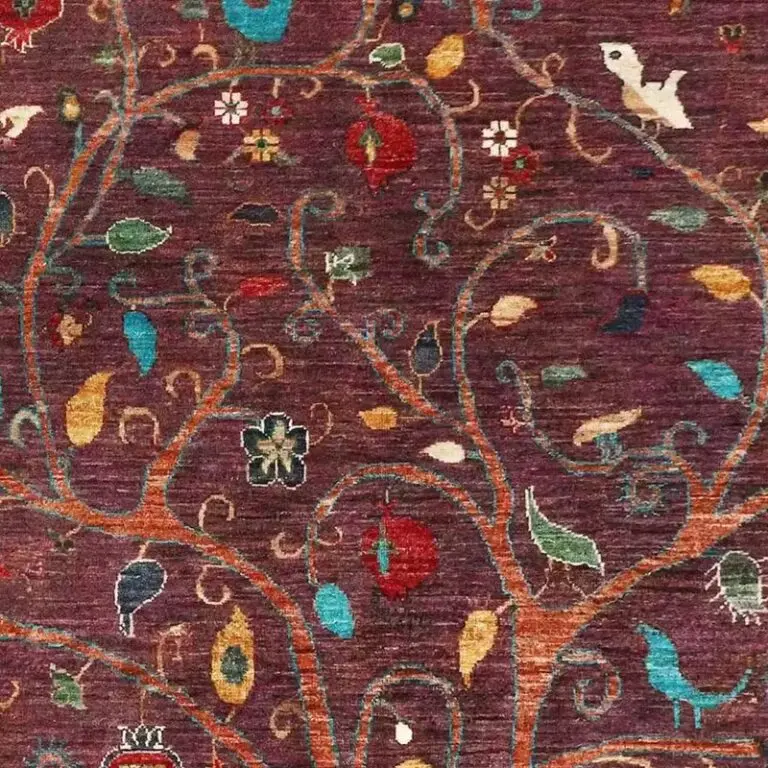 Tree of Life Rug 243 x 176, tribal tree of life rug, close-up detail 1