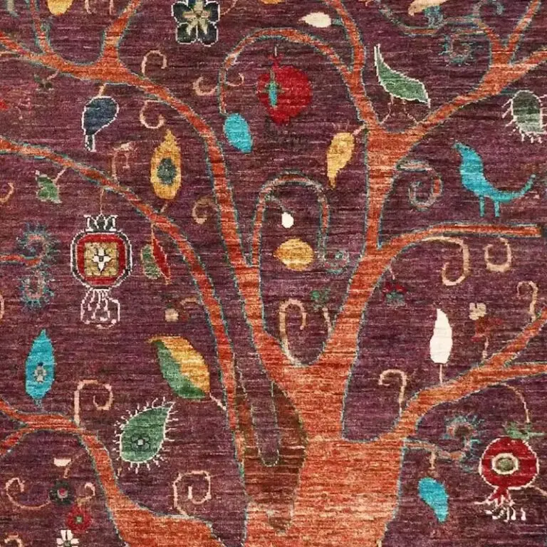 Tree of Life Rug 243 x 176, tribal tree of life rug, close-up detail 2