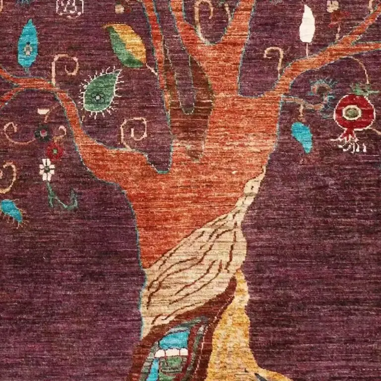 Tree of Life Rug 243 x 176, tribal tree of life rug, close-up detail 3
