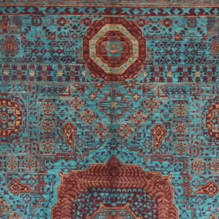Mamluk Rug - 213 x 156, turquoise afghan mamluk rug, close-up detail 1