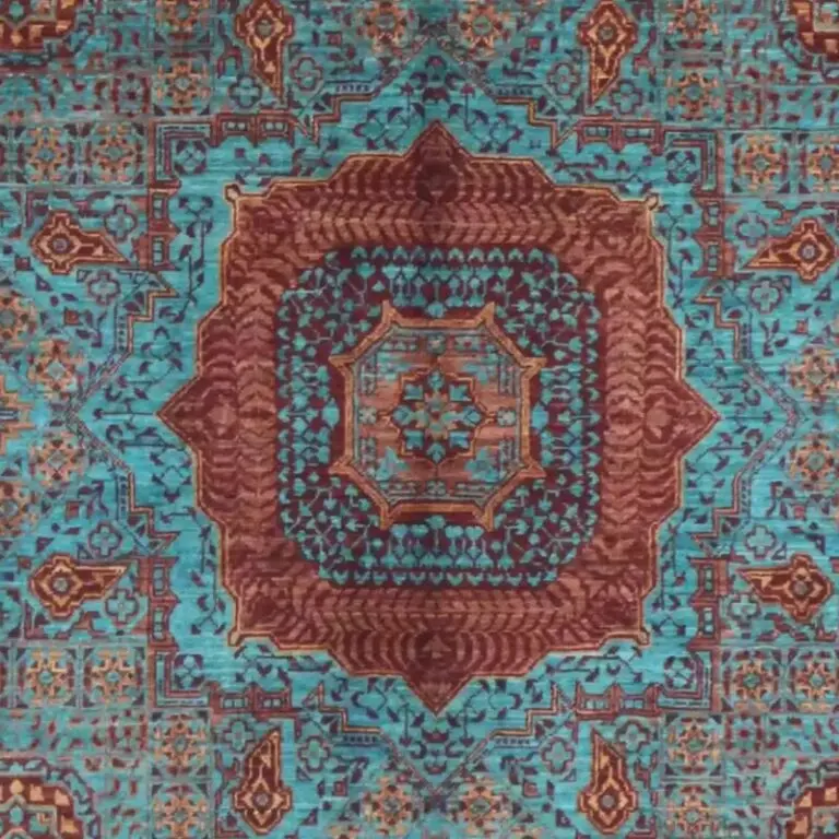 Mamluk Rug - 213 x 156, turquoise afghan mamluk rug, close-up detail 2