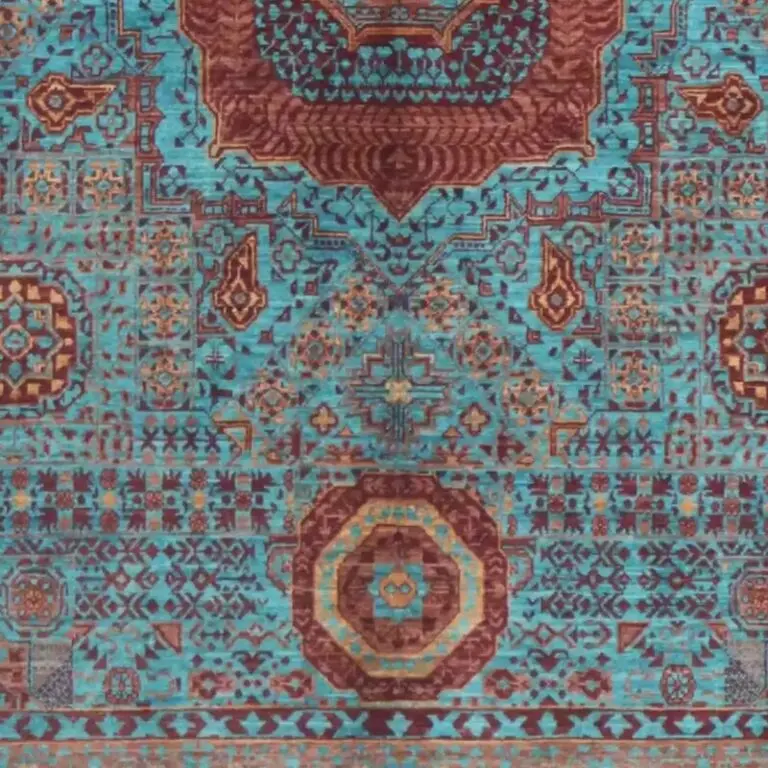 Mamluk Rug - 213 x 156, turquoise afghan mamluk rug, close-up detail 3