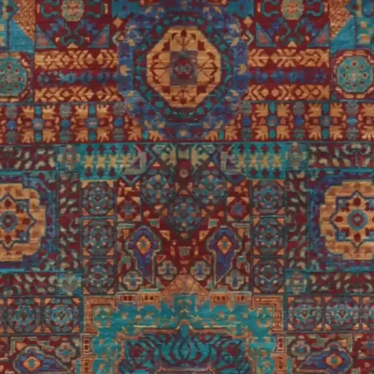 Mamluk Rug - 182 x 124, turquoise mamluk rug, close-up detail 1