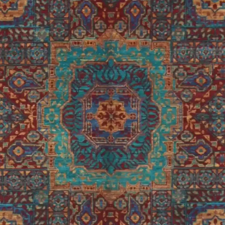 Mamluk Rug - 182 x 124, turquoise mamluk rug, close-up detail 2