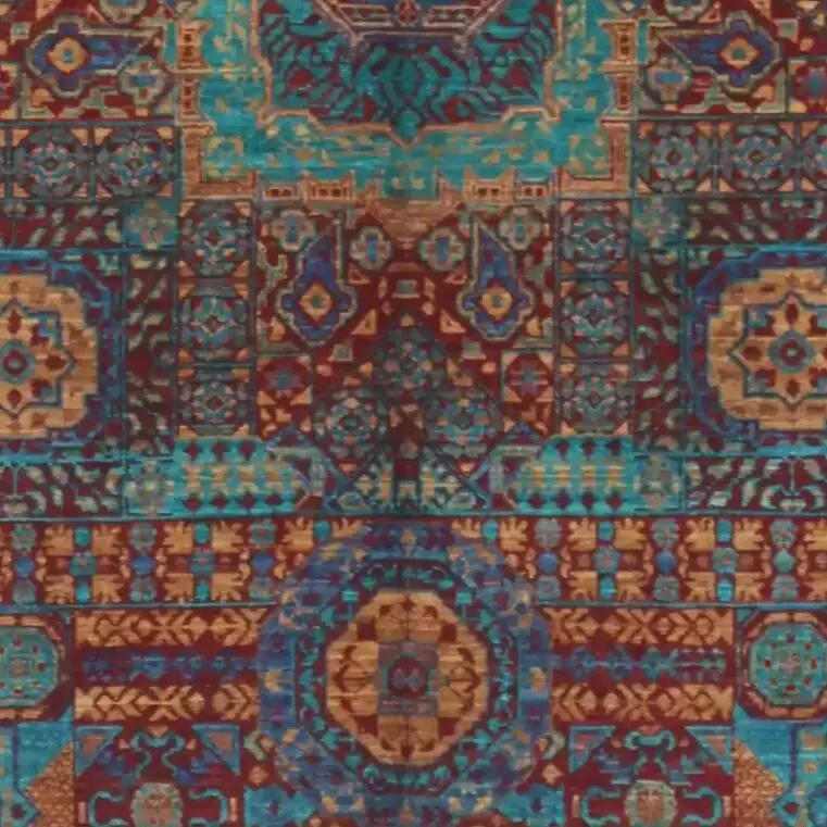 Mamluk Rug - 182 x 124, turquoise mamluk rug, close-up detail 3