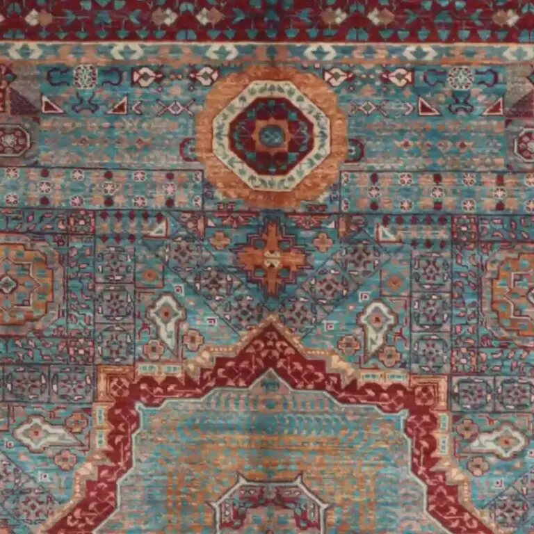 Mamluk Rug 194 x 155, violet mamluk rug, close-up detail 1