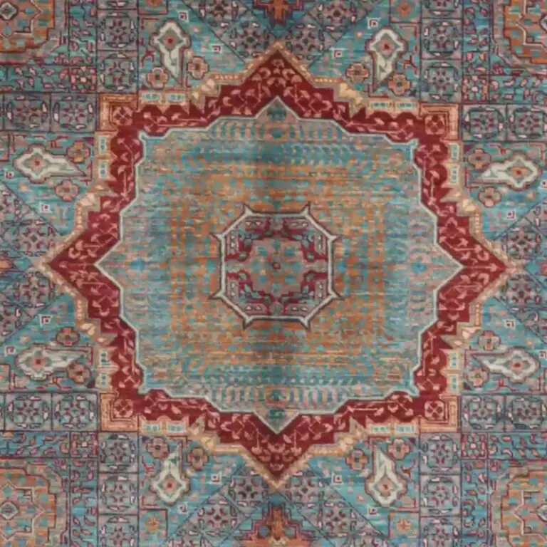 Mamluk Rug 194 x 155, violet mamluk rug, close-up detail 2
