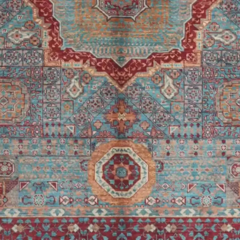 Mamluk Rug 194 x 155, violet mamluk rug, close-up detail 3