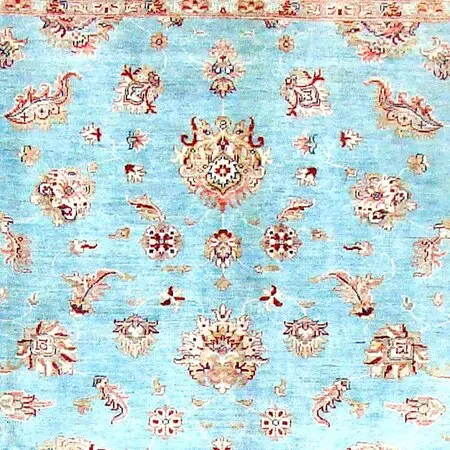 Warm Blue Ziegler Rug, Double hand Knotted, NZ Handspun Wool, Veg Dye, Afghan (297 x 200)cm, warm blue ziegler rug, close-up detail 1