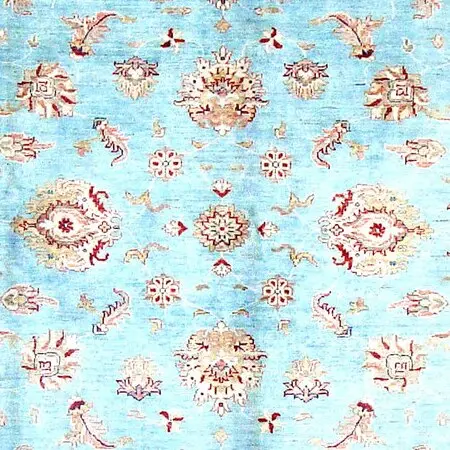 Warm Blue Ziegler Rug, Double hand Knotted, NZ Handspun Wool, Veg Dye, Afghan (297 x 200)cm, warm blue ziegler rug, close-up detail 2
