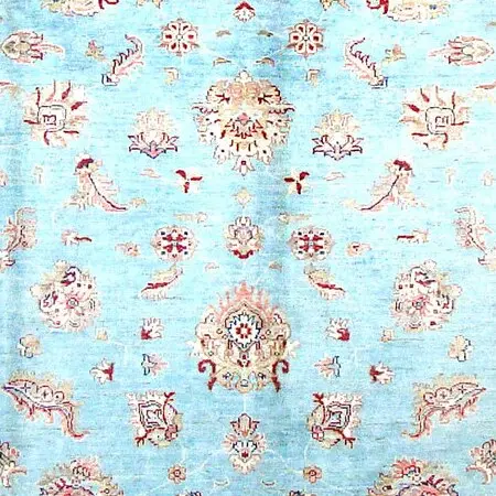 Warm Blue Ziegler Rug, Double hand Knotted, NZ Handspun Wool, Veg Dye, Afghan (297 x 200)cm, warm blue ziegler rug, close-up detail 3
