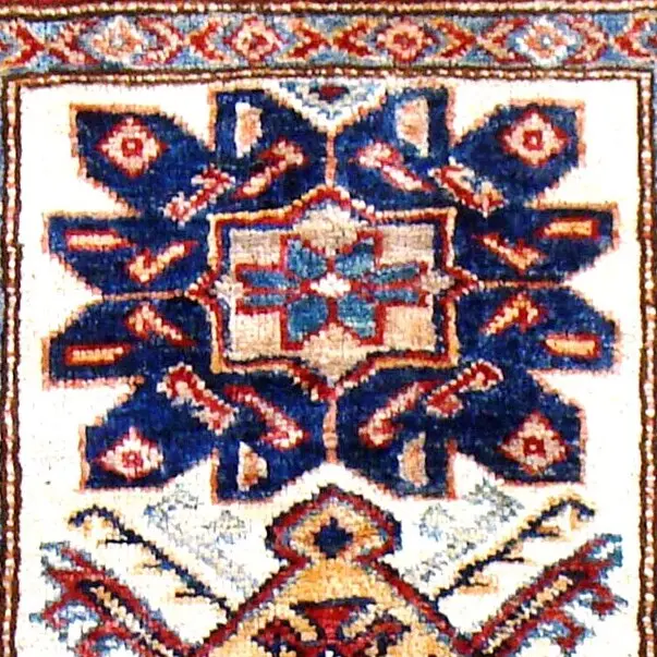 Super Kazak Rug 0.83 x 0.62, white kazak rug, close-up detail 1