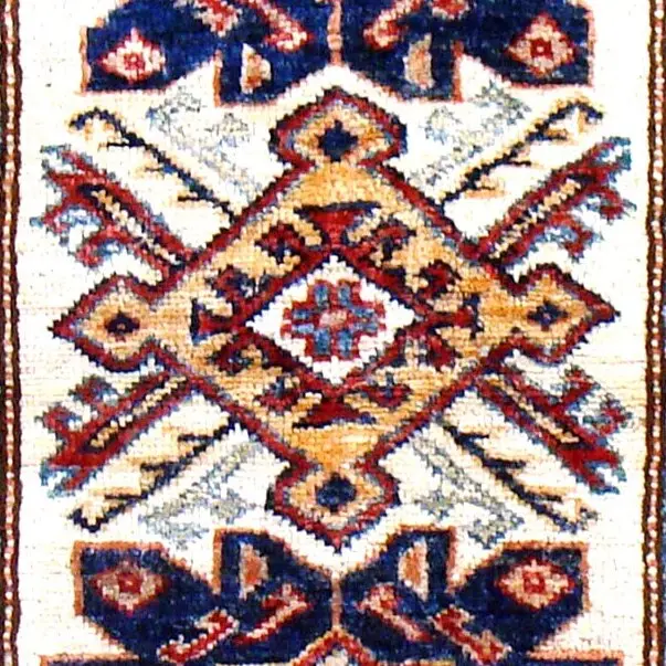 Super Kazak Rug 0.83 x 0.62, white kazak rug, close-up detail 2