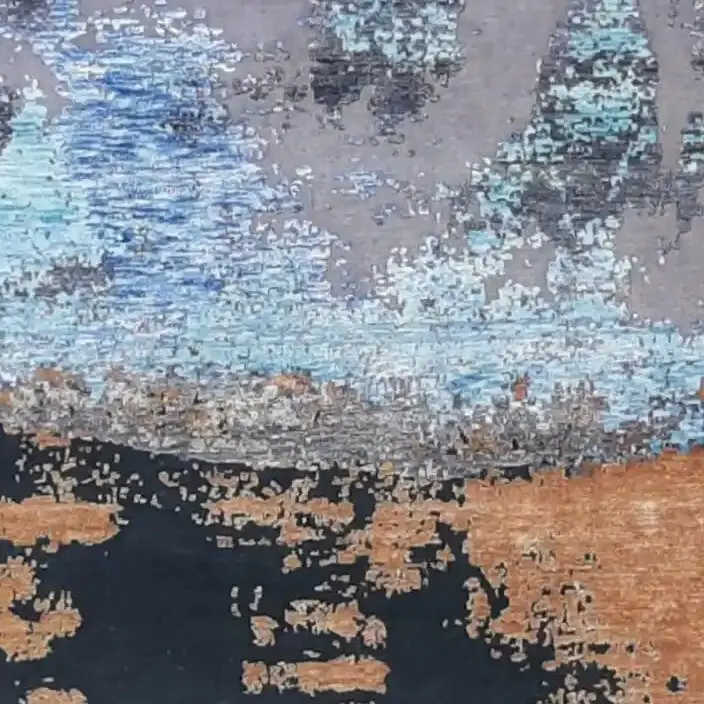 Abstract World Map Designer NZ Wool& Silk Rug Double Hand Knotted Veg Dye Jaipur (300 x 196)cm, world map abstract rug, close-up detail 2