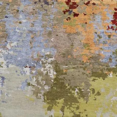 Abstract Rug Hand knotted Harmony Wool & bamboo Silk Veg Dye India (345×255)cm, abstract harmony wool rug, close-up detail 1