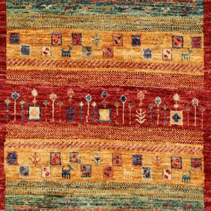 Pictorial Gabbeh hand knotted rug Veg Dye Afghan (152×98)cm, agricultural gabbeh rug, close-up detail 2