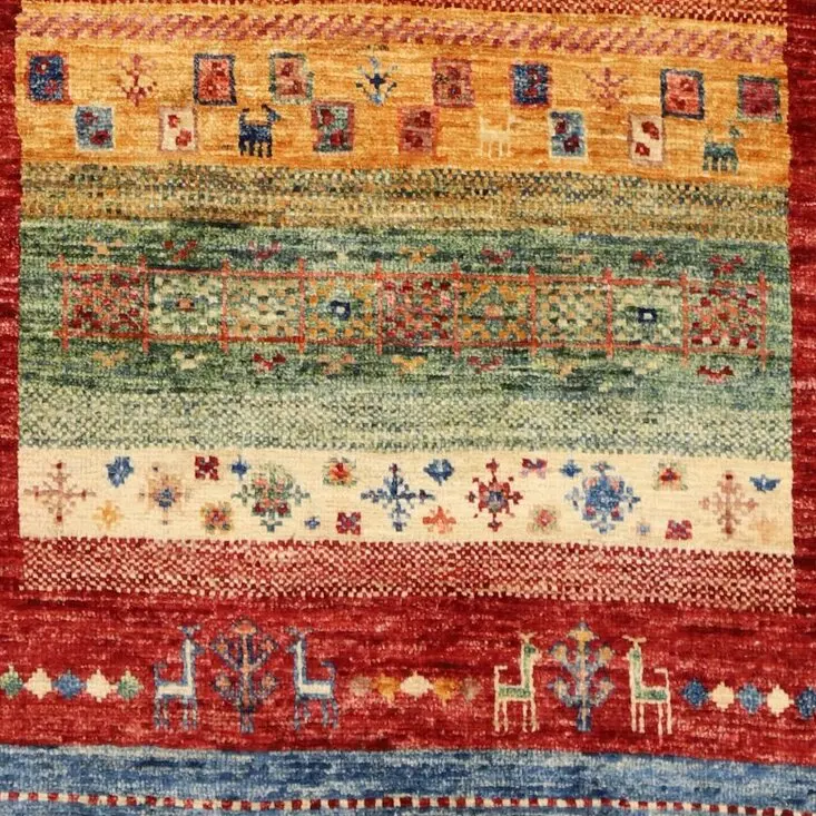 Pictorial Gabbeh hand knotted rug Veg Dye Afghan (152×98)cm, agricultural gabbeh rug, close-up detail 3