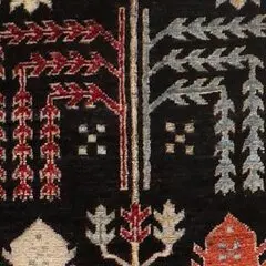 Asphalt Black Runner Hand Knotted NZ Wool Veg Dye Afghan (419 x 72), asphalt black afghan runner, close-up detail 3