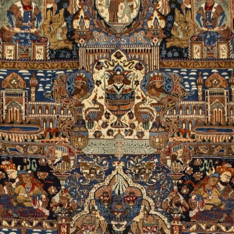 Neshaboor Vintage Historical Persian Rug Double Hand knotted Natural Dye Iran(383×298)cm, beige neshaboor vintage rug, close-up detail 1