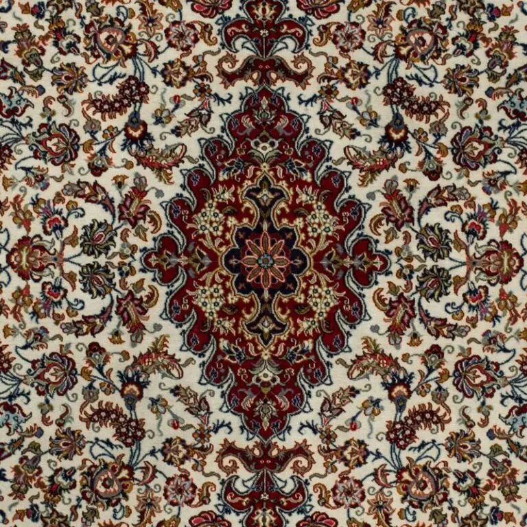 Qum Lamb Wool Hand Knotted Veg Dye Rug (202×197), beige qum persian rug, close-up detail 2