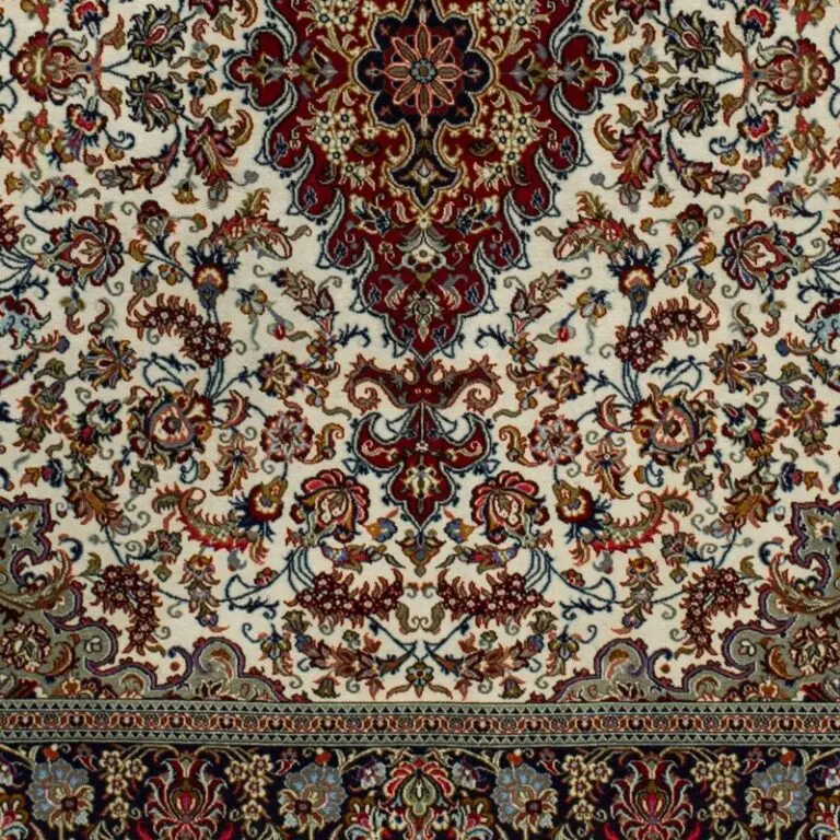 Qum Lamb Wool Hand Knotted Veg Dye Rug (202×197), beige qum persian rug, close-up detail 3