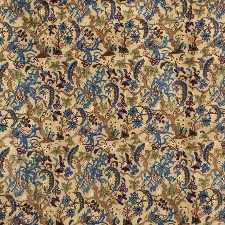 mood Vintage Mashhad Area Rug Hand Knoted NZ Wool Iran Veg Dye (328×253)cm, beige vintage mashhad rug, close-up detail 2
