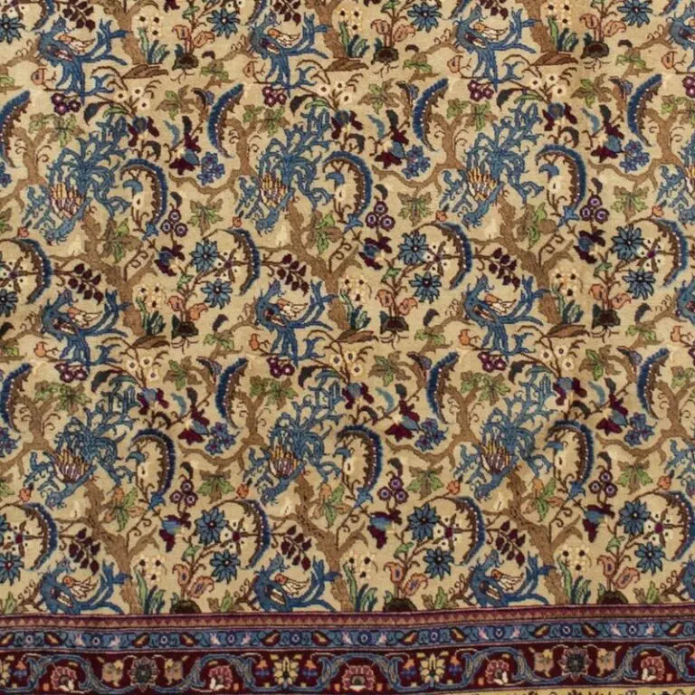 mood Vintage Mashhad Area Rug Hand Knoted NZ Wool Iran Veg Dye (328×253)cm, beige vintage mashhad rug, close-up detail 3