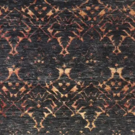 contemporary hand knotted Rug Veg Dye Wool& Bamboo Silk India(366x273)cmcm, black hollywood regency rug, close-up detail 1
