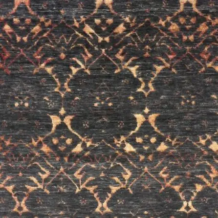 contemporary hand knotted Rug Veg Dye Wool& Bamboo Silk India(366x273)cmcm, black hollywood regency rug, close-up detail 2