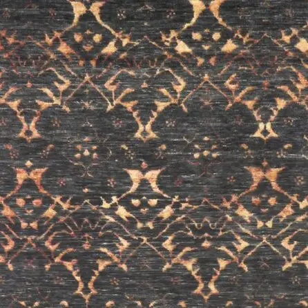 contemporary hand knotted Rug Veg Dye Wool& Bamboo Silk India(366x273)cmcm, black hollywood regency rug, close-up detail 3