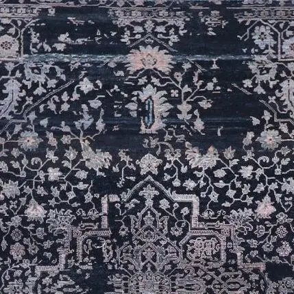 Transitional Black Wool and Silk German Dye India (244×305)cm, black transitional wool rug, close-up detail 1