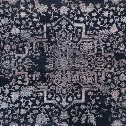 Transitional Black Wool and Silk German Dye India (244×305)cm, black transitional wool rug, close-up detail 2