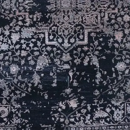 Transitional Black Wool and Silk German Dye India (244×305)cm, black transitional wool rug, close-up detail 3