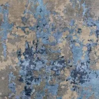 Abstract Blue Wool and Silk Rug India (300×248)cm, blue abstract wool silk rug, close-up detail 1